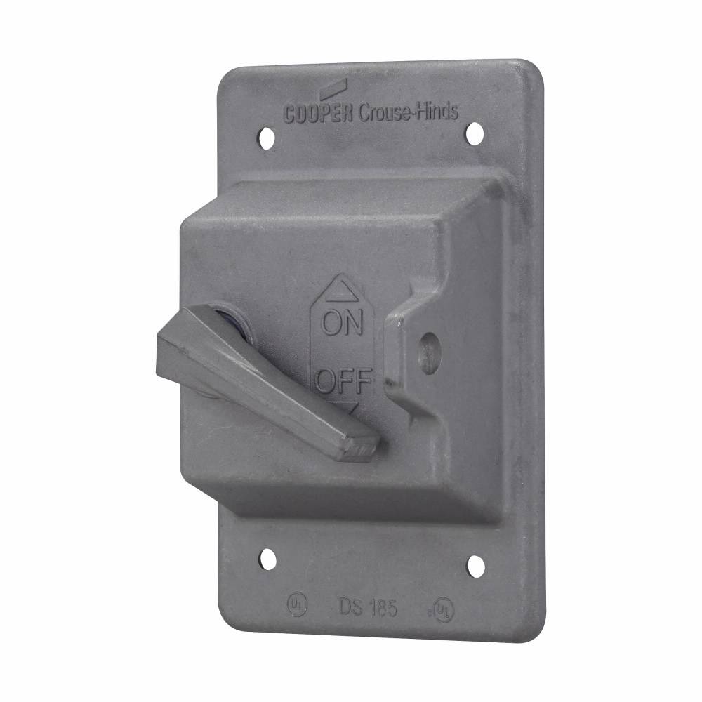 Crouse-Hinds DS185 DS Series Raintight Device Box Cover With Gasket, 2.91 in L x 2.08 in W, Snap Switch Cover, Die Cast Aluminum