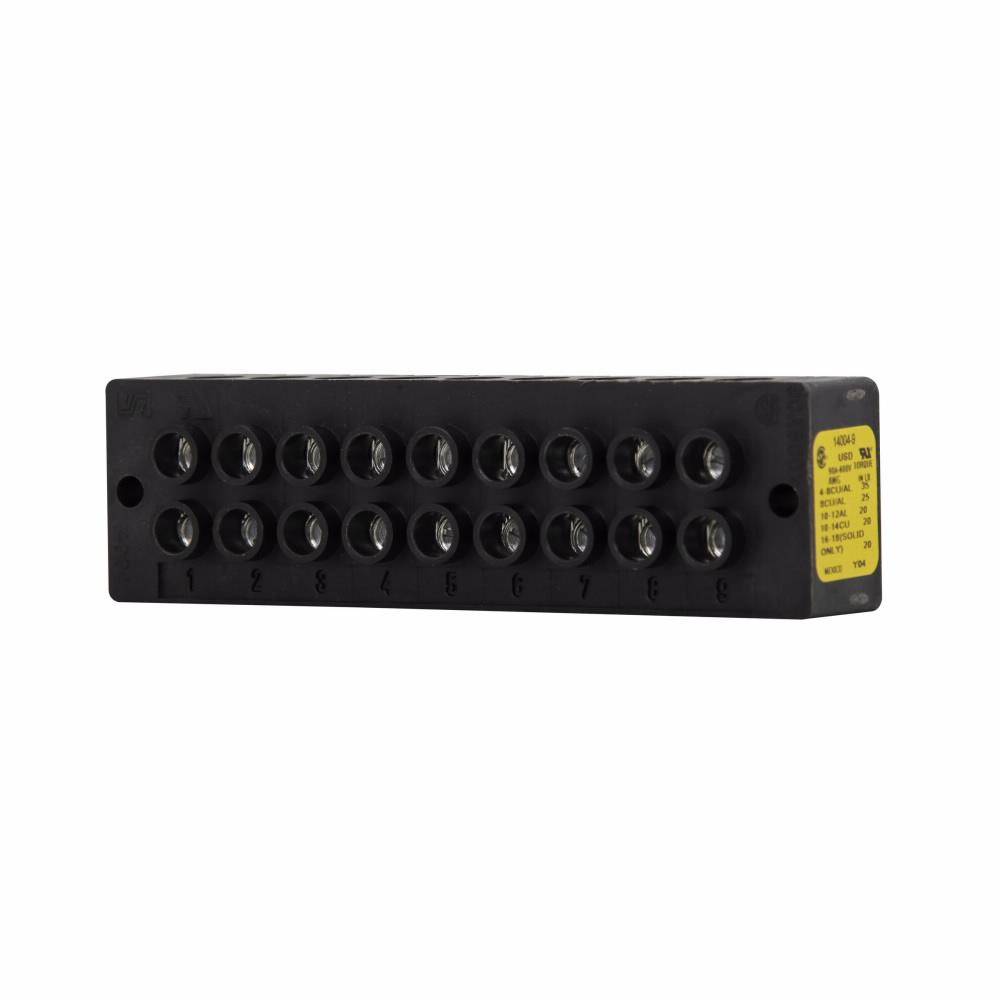 Bussmann 14004-9 9-Pole Dead Front Enclosed Power Terminal Block, 600 VAC/VDC, 90 A, 14 to 4 AWG, 8 AWG Wire, Black