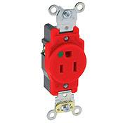 Leviton® 8210-R 1-Phase Extra Heavy Duty Single Straight Blade Receptacle, 125 VAC, 15 A, 2 Poles, 3 Wires, Red