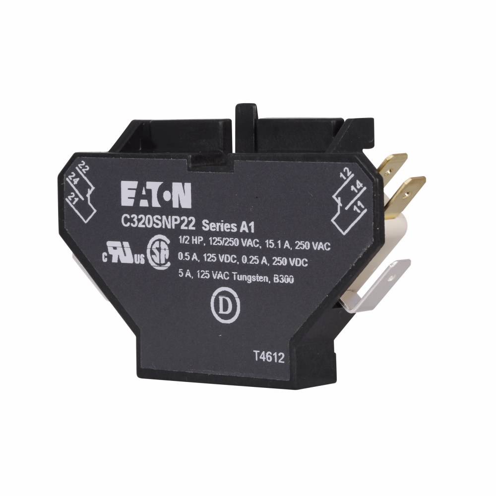 EATON C320SNP22 Auxiliary Contact, 600 VAC, 10 A, Silver Cadmium Alloy
