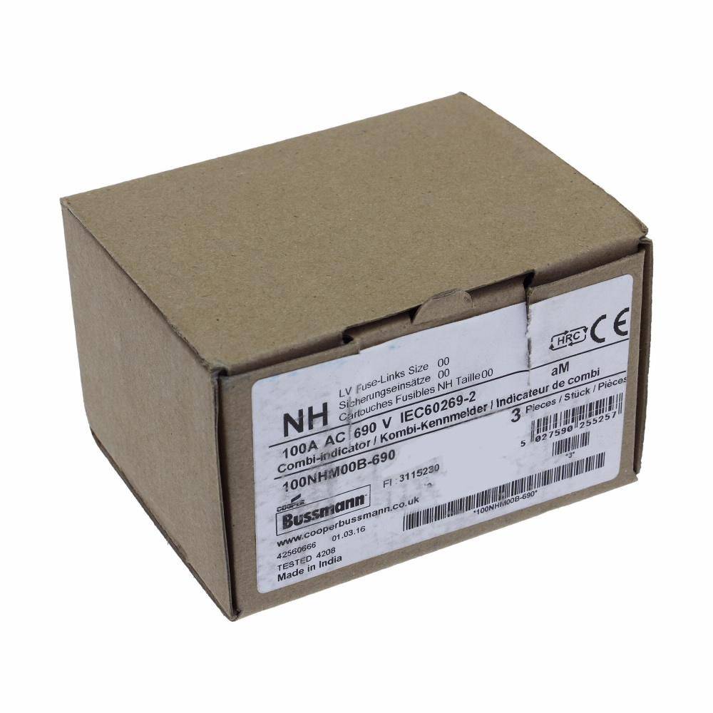 Bussmann 100NHM00B-690 Size 00 Low Voltage NH Fuse Link, 690 V, 100 A, For Use With Class aM Fuse