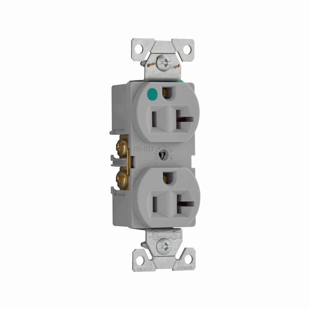 EATON Arrow Hart™ Eaton Wiring Devices 8300GY Single Straight Blade Receptacle, 125 VAC, 20 A, 2 Poles, 3 Wires, Gray