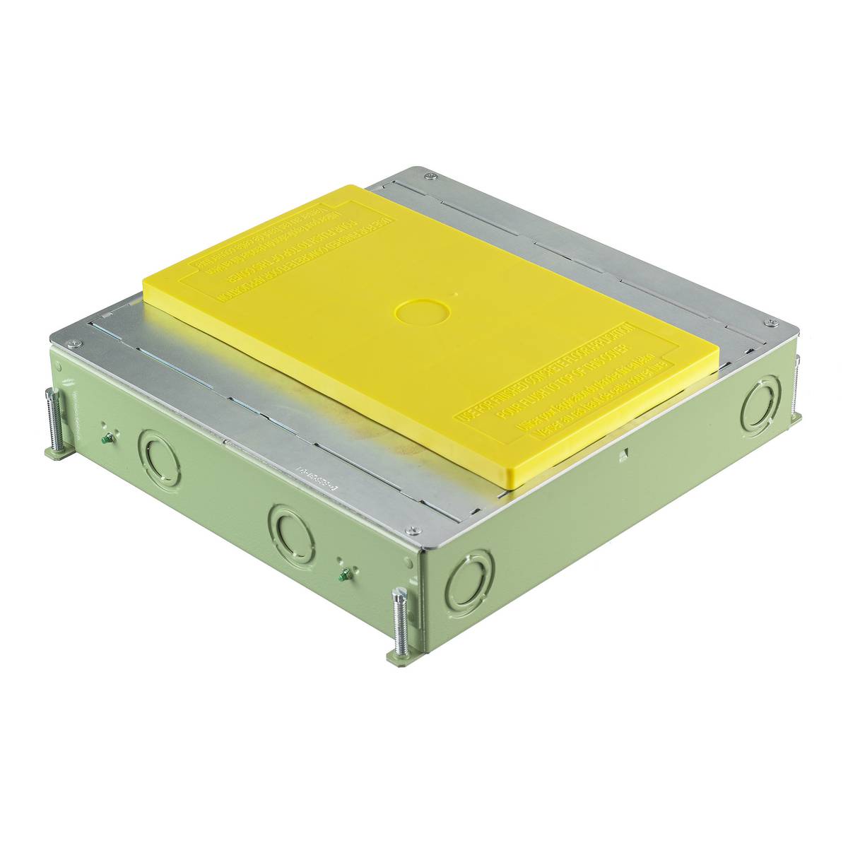 Wiring Device-Kellems CFB4G25CR Corrosion Resistant On-Grade Floor Box, Stamped Steel, 26.5 cu-in/Gang Capacity, 4 Gangs, (16) Knockouts, 11.2 in L x 12.09 in W x 3 in H