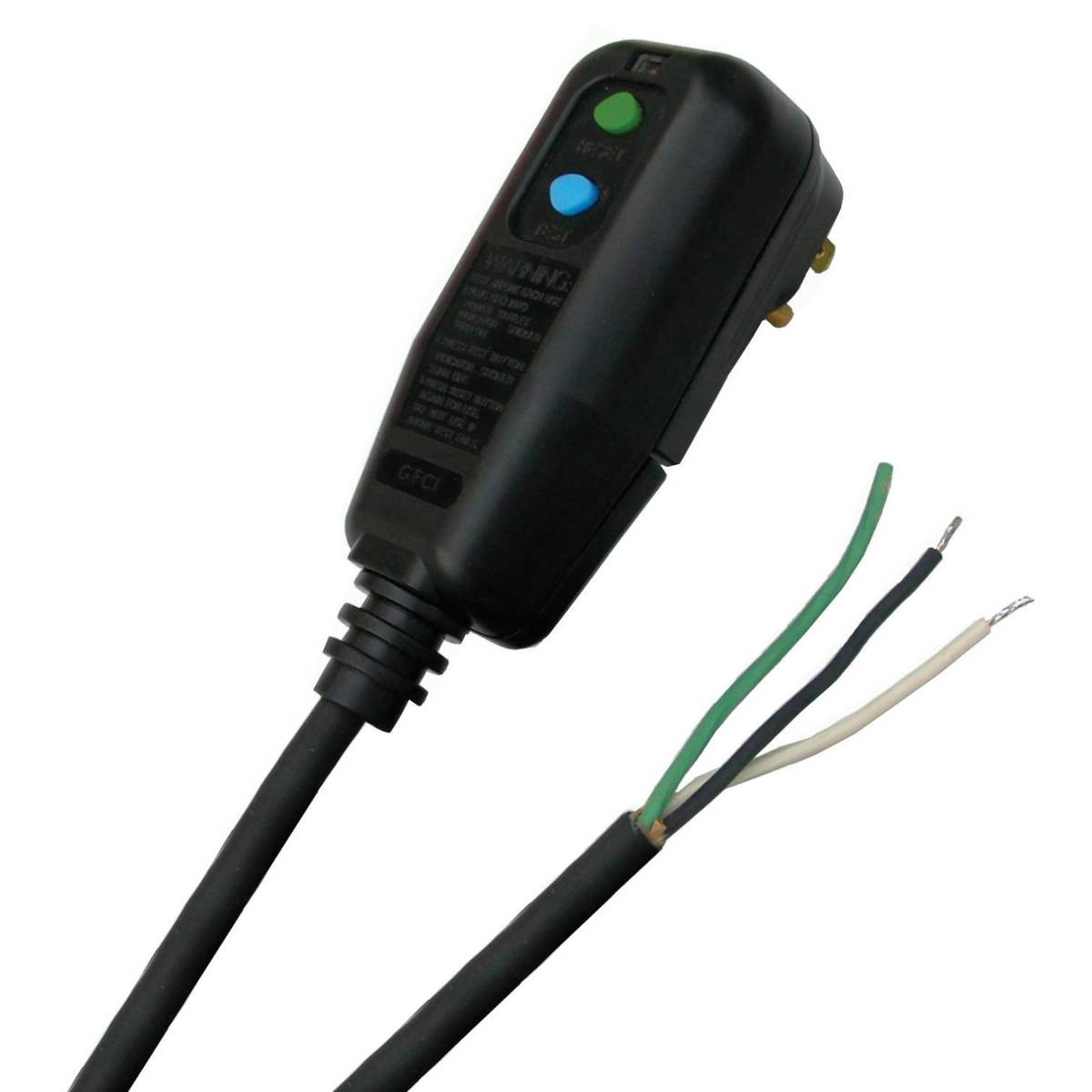 Wiring Device-Kellems Circuit Guard® GFP15LA 3-Wire Automatic Set Portable Straight Blade Fabricated GFCI Integrated Cord Set With GFCI Plug and Flying Lead, (3) 14 AWG Copper Conductor, 15 ft L, 120 VAC