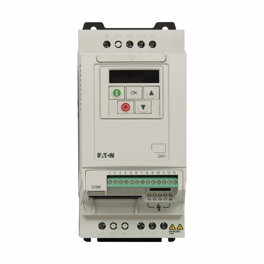 EATON PowerXL® DA1-349D5FB-A20C 3-Phase Adjustable Compact AC Variable Frequency Drive, 380 to 480 VAC, 9.5 A, 5 hp, 4.21 in W x 7.32 in D