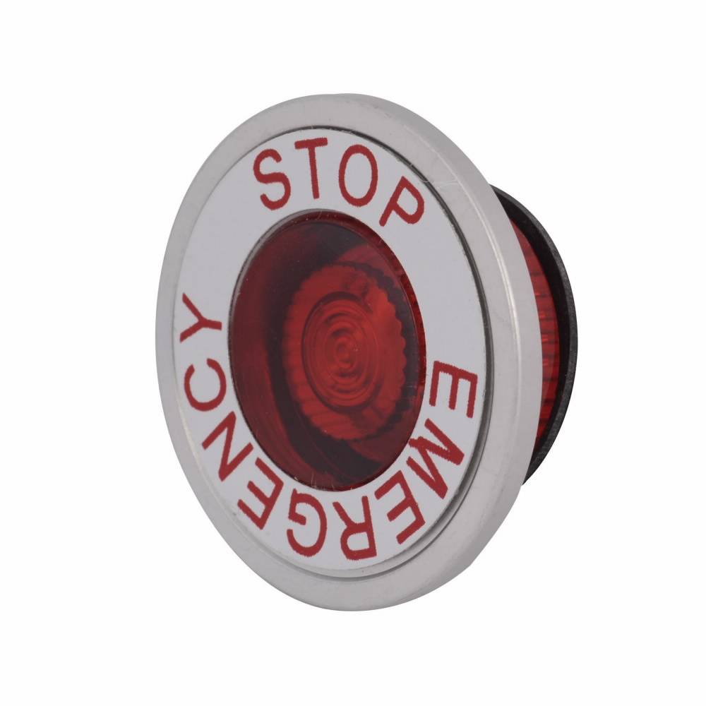 EATON 10250TC63 Heavy Duty Oiltight/Watertight Side-Lighted Operator Lens, 1.6 in L x 1.6 in W x 0.7 in H, NEMA 1/2/3/3R/4/4X/12/13/IP65, Round, EMERG. STOP, Aluminum