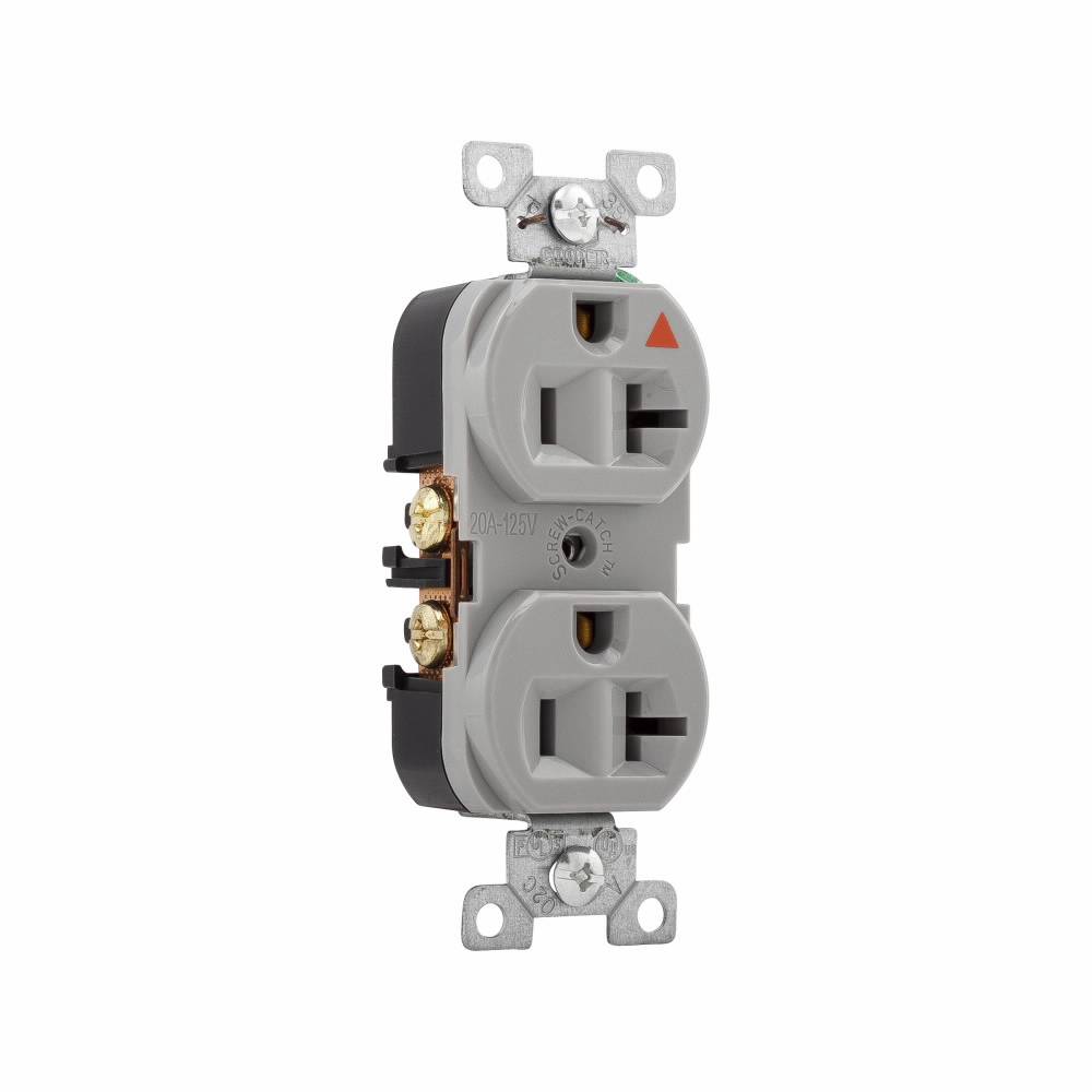 EATON Arrow Hart® IG5362GY IG5362 Duplex Grounding Isolated Straight Blade Receptacle, 125 VAC, 20 A, 2 Poles, 3 Wires, Gray