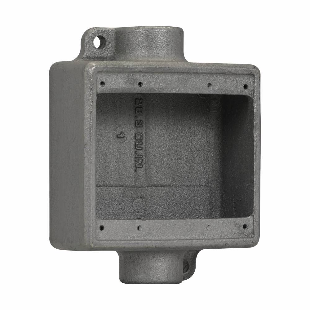 EATON Crouse-Hinds Condulet® FDC222 2-Entry Deep Device Box, 3/4 in Trade, 2 Gangs, Feraloy® Iron Alloy, Aluminum Acrylic Painted/Electro-Galvanized