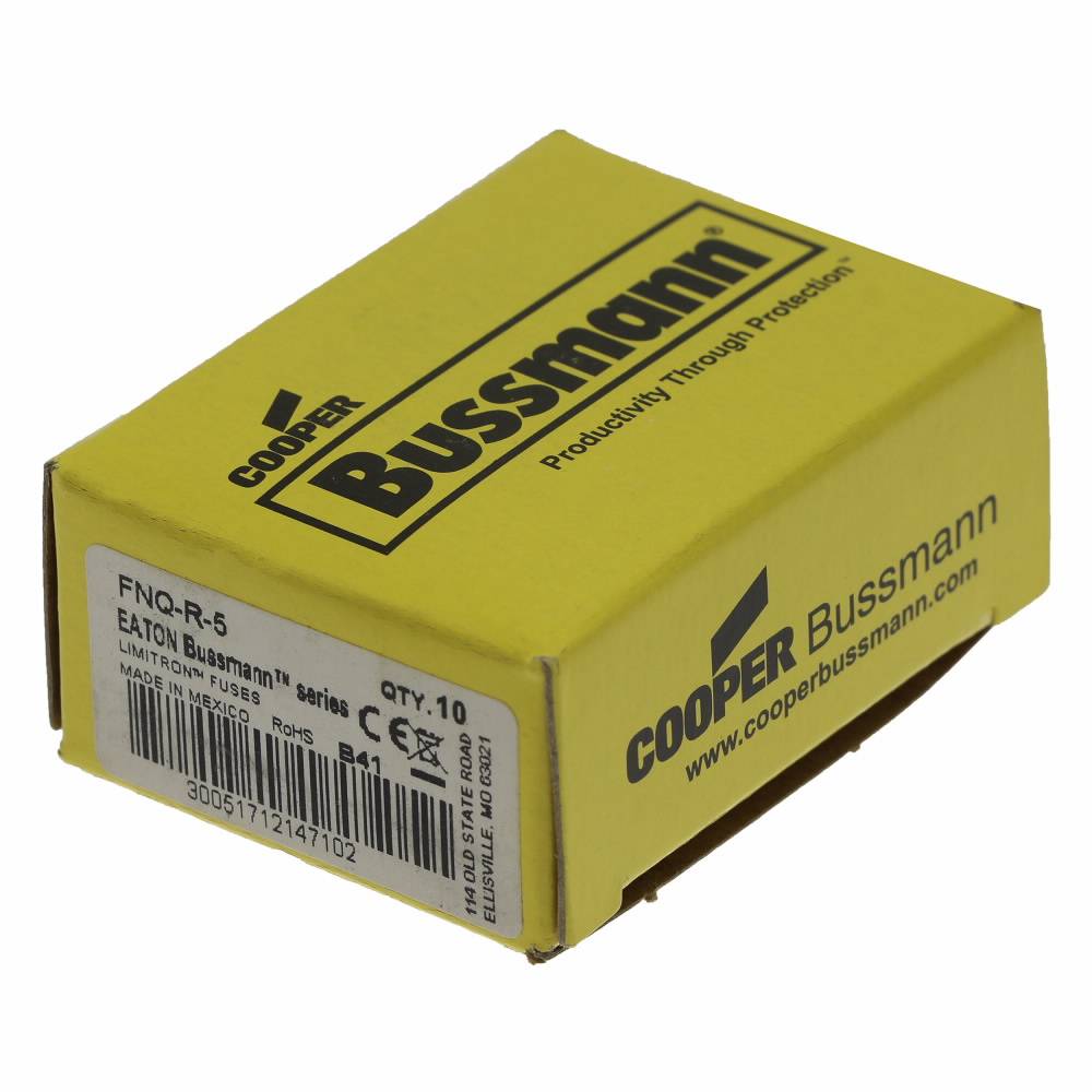 Bussmann CC-Tron® FNQ-R-5 Current Limiting High Inrush Time Delay Fuse, 5 A, 600 V, 200 kA Interrupt, CC Class, Cylindrical Body