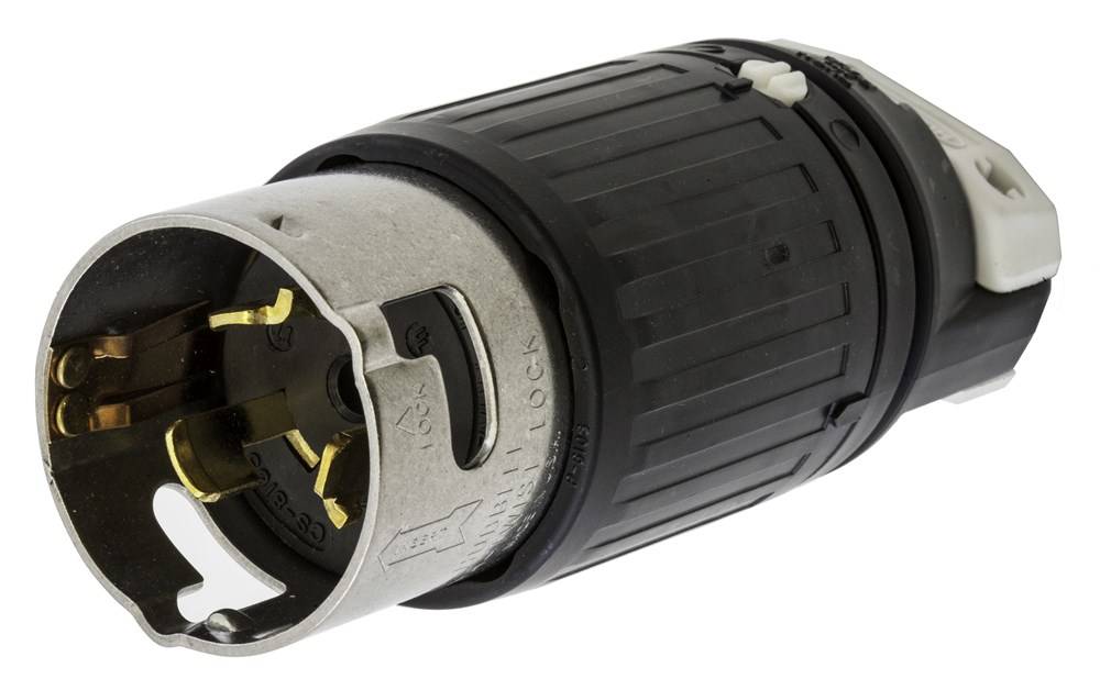 Wiring Device-Kellems CS8155C Spider® 1-Phase Replacement Standard Temporary Locking Male Plug, 125/250 VAC, 50 A, 3 Poles, 4 Wires, Black
