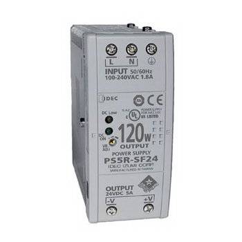 IDEC PS5R-SF24 1-Phase Slim Style Switching Power Supply, 100 to 240 VAC Input, 24 VDC Output, 120 W, 5 A, DIN Rail Mount