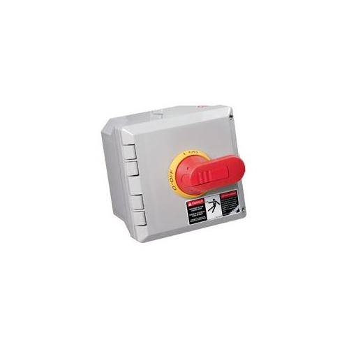 Crouse-Hinds NRS100 Corrosion Resistant Non-Fusible Watertight Industrial Disconnect Switch, 600 VAC, 100 A, 5 hp at 120 VAC, 15 hp at 240 VAC at 1-Phase, 25 hp at 208 VAC, 30 hp at 240 VAC, 50 hp at 480/600 VAC at 3-Phase