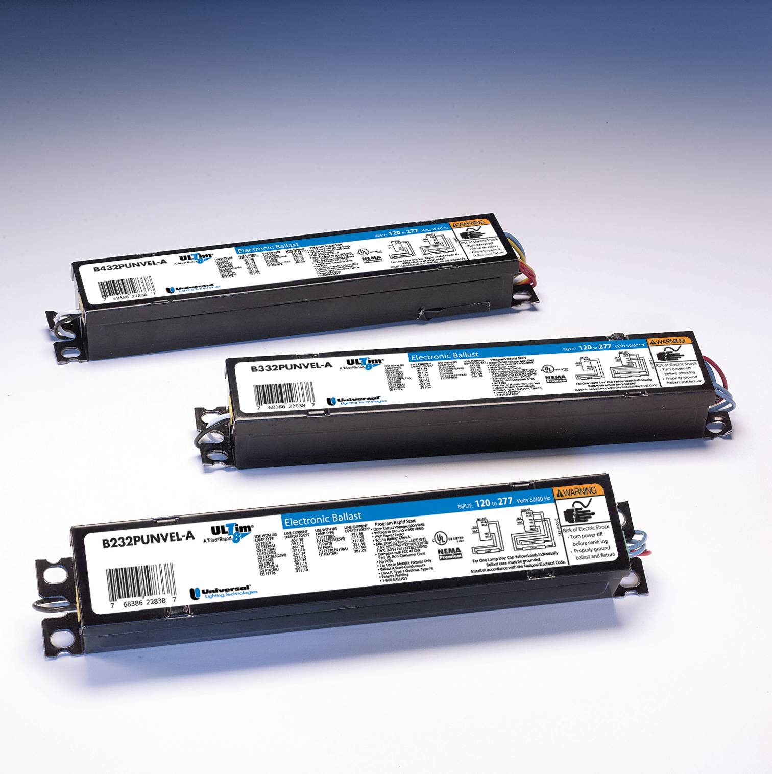 Triad® B259IUNVHP-A000C Electronic Fluorescent Ballast, T8/T88FT Lamp, 96 W Lamp, 120 to 277 VAC, Instant, 1.08 Ballast Factor