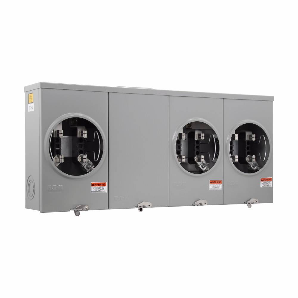 EATON 1008843CH 3-Position 3-Wire Horizontal Ganged Horn Bypass Meter Socket, 600 VAC, 200 A, 1 ph Phase