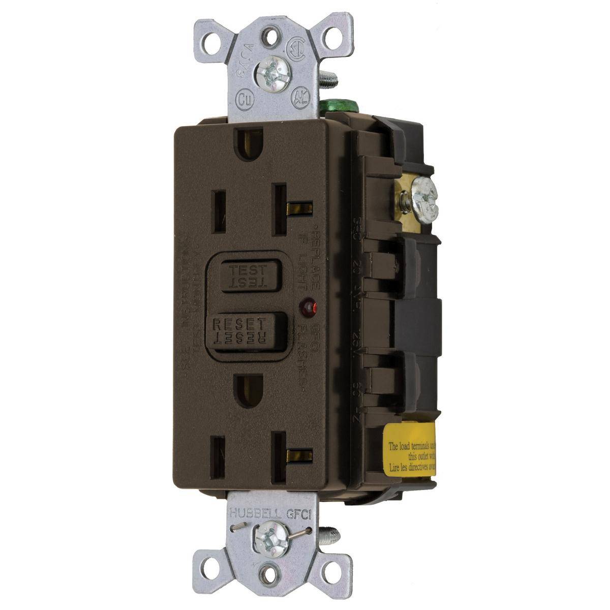 Bryant Electric Hubbell-Pro™ CIRCUITPRO® GF20LA 1-Phase Grounding Heavy Duty Self-Test Standard GFCI Receptacle, 125 VAC, 20 A, 2 Poles, 3 Wires, Light Almond
