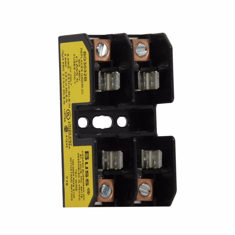 Edison BG3032B Open Style Fuse Block, 480 VAC/VDC, 25 to 30 A, Class: G, 14 to 6 AWG Wire, 2 Poles