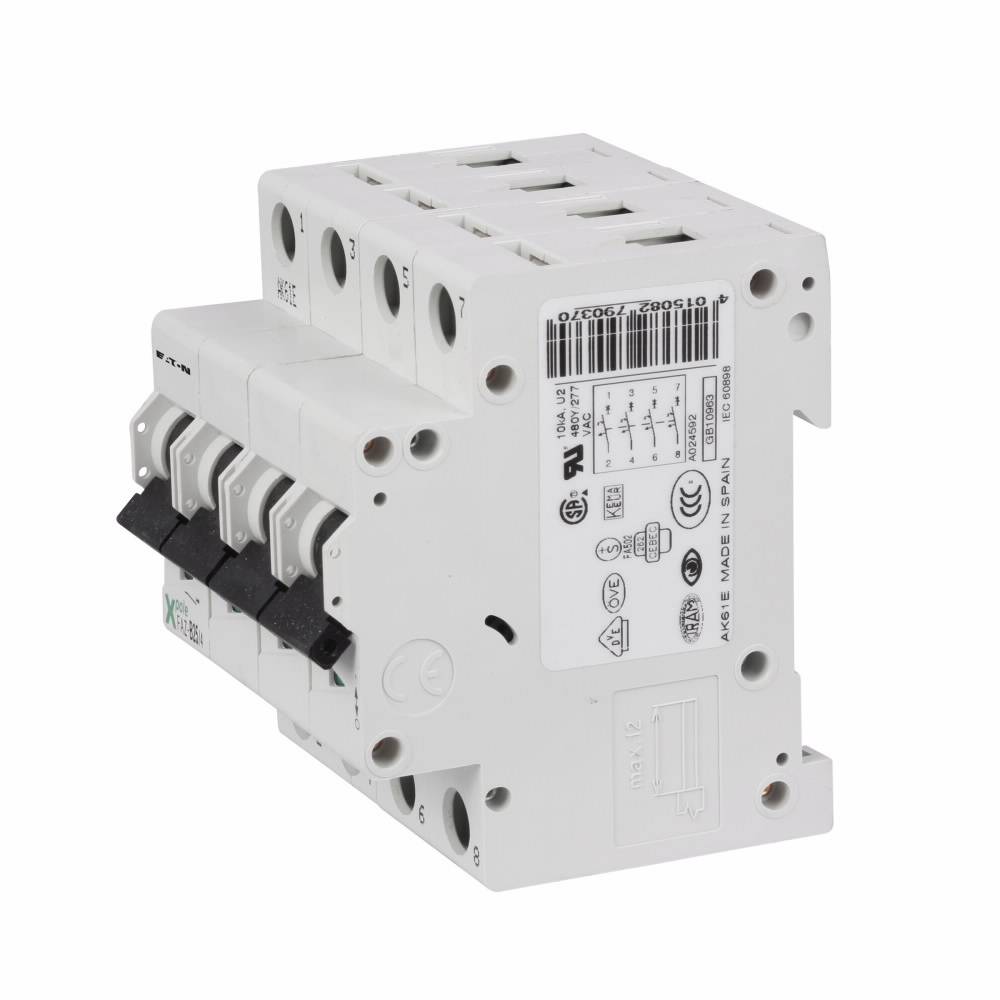 EATON FAZ-B1/4 Supplementary Protector, 480Y/277 VAC, 1 A, 7.5/15 kA Interrupt, 4 Poles, B-Curve Trip