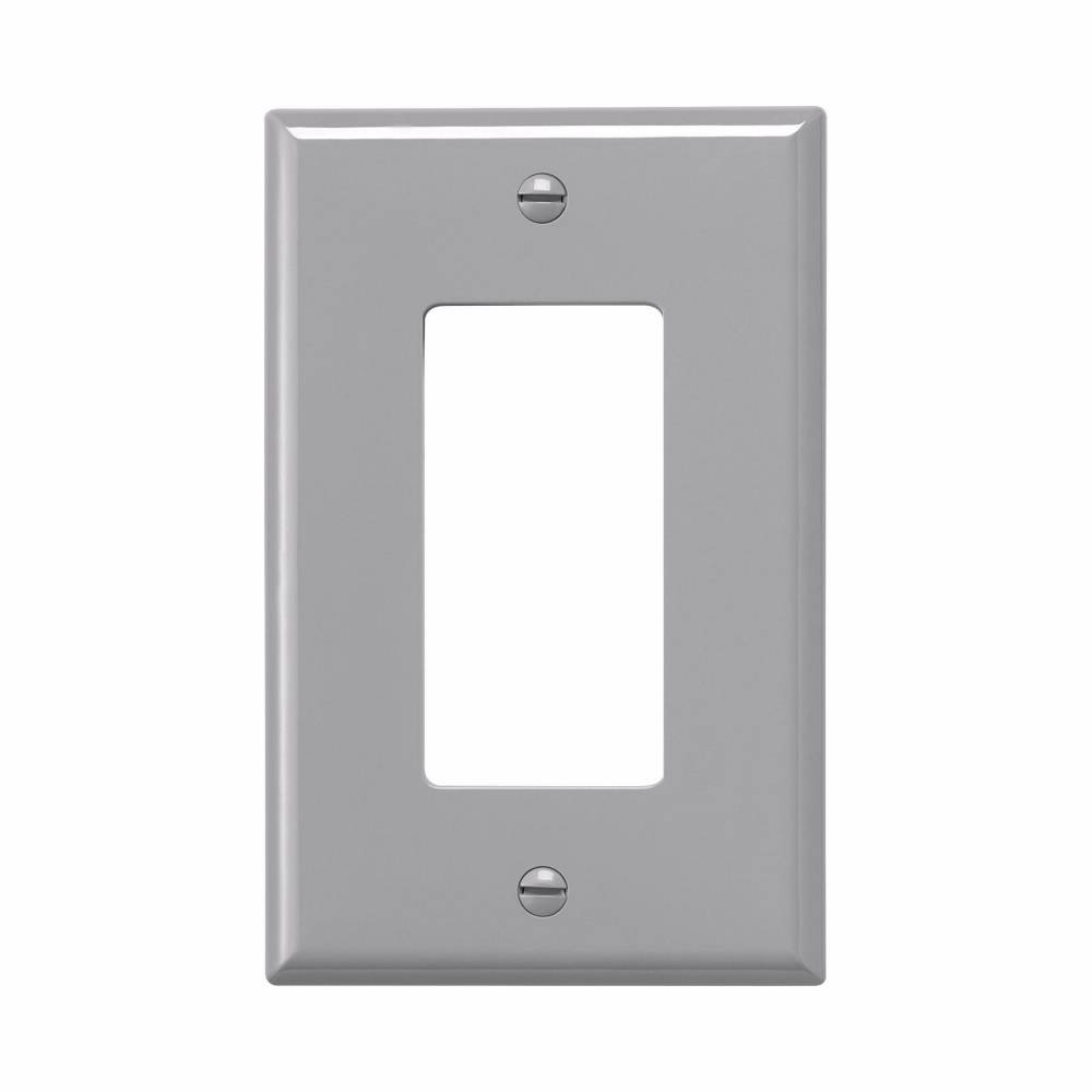 EATON Arrow Hart™ Eaton Wiring Devices PJ26GY PJ Series Mid-Sized Decorator Wallplate, 1 Gangs, 4.87 in H x 3.12 in W, Polycarbonate/Thermoplastic, Gray
