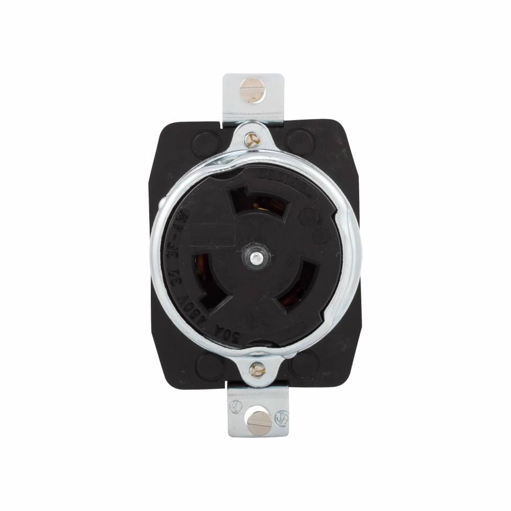 EATON CS8169 3-Phase Single Locking Receptacle, 480 VAC, 50 A, 3 Poles, 4 Wires, Black