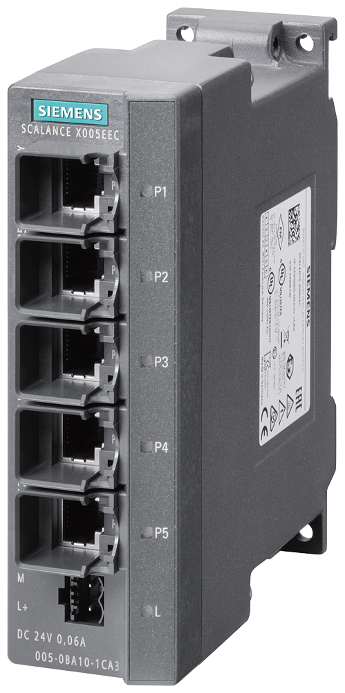 Siemens SCALANCE 6GK50050BA101CA3 Compact Unmanaged Ethernet Switch, (5) RJ45 Port, PRP Protocol