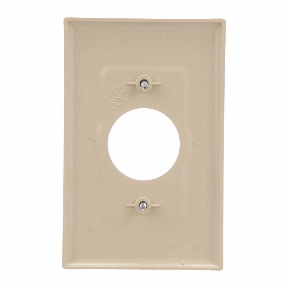 EATON Arrow Hart PJ7V Mid-Size Screwless Receptacle Wallplate, 1 Gang, 4.87 in H x 3.12 in W, Polycarbonate, Ivory