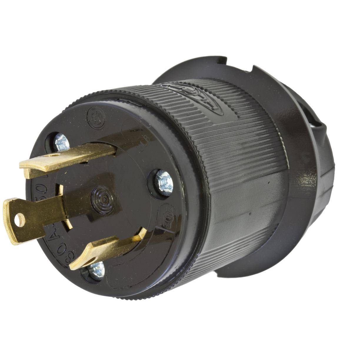 Wiring Device-Kellems HBL2621BK Grounding Male Standard Cord Mount Locking Plug, 250 VAC, 30 A, 2 Poles, 3 Wires, Black
