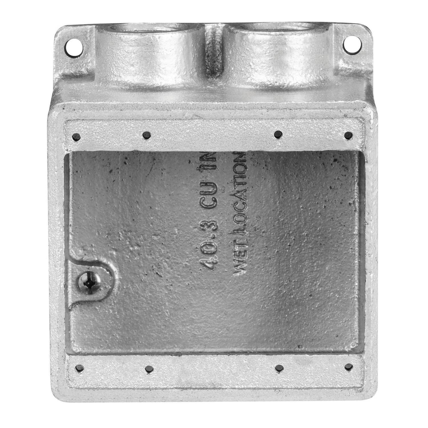 T&B® FDS222-TB Type FDS Dead End Double Hub Deep Style Cast Device Box, Iron, 2 Gangs, 2 Outlets, 2 Knockouts, 4-5/8 in W x 2-13/16 in D x 4-9/32 in H