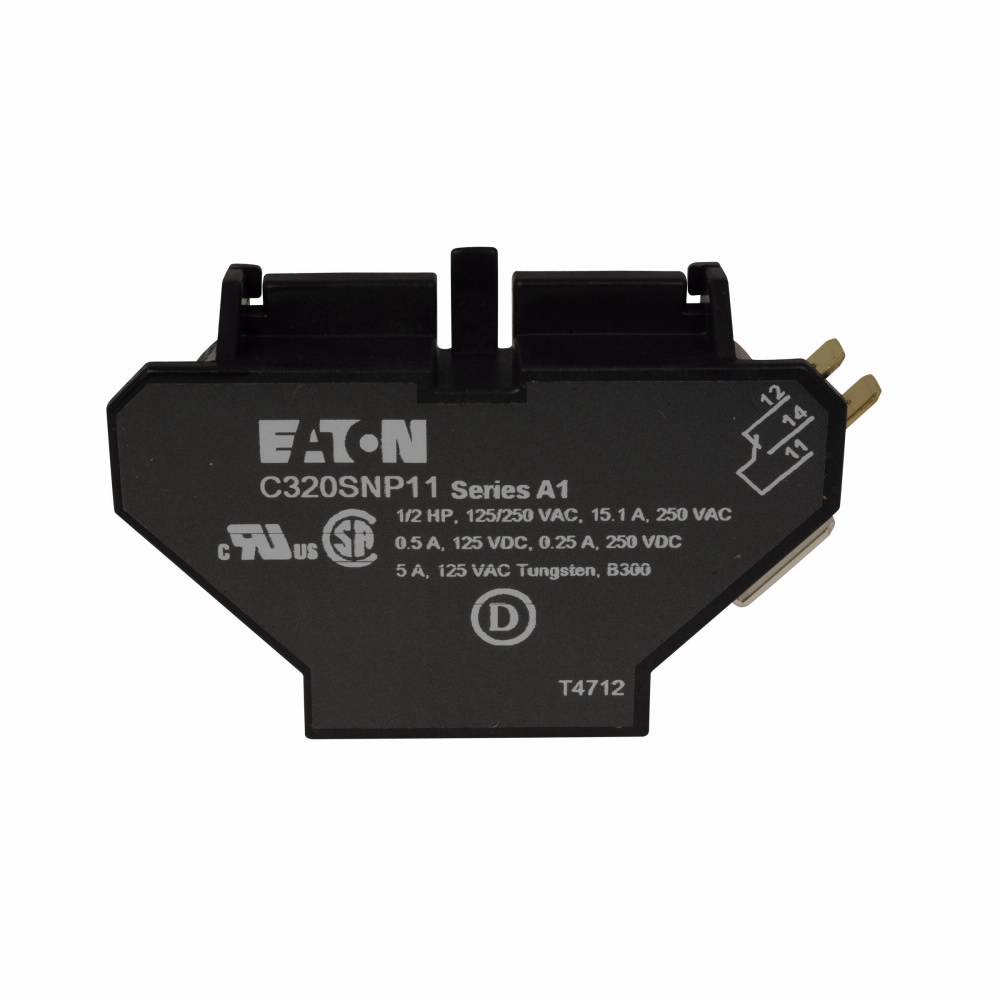 EATON C320SNP11 Auxiliary Contact, 600 VAC, 10 A, Silver Cadmium Alloy