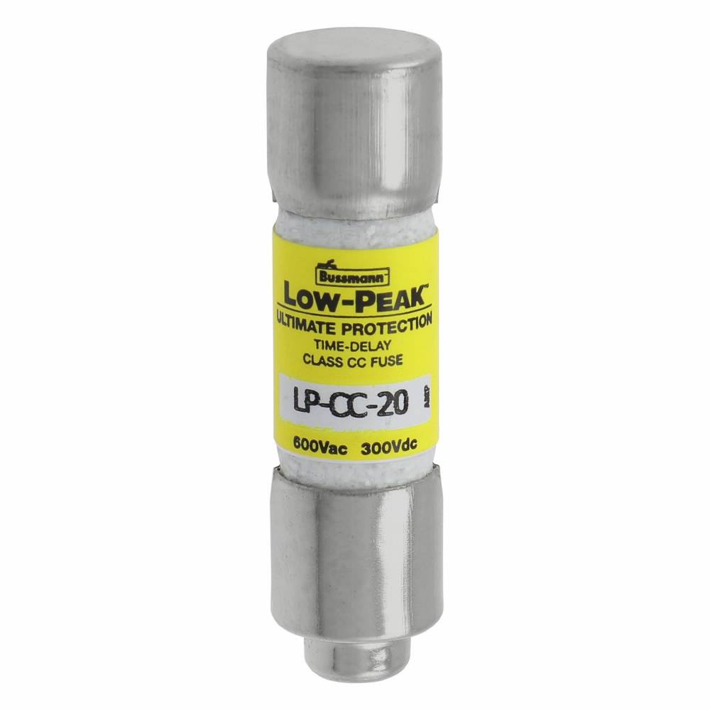 Bussmann Low-Peak™ LP-CC-20 Current Limiting Time Delay Fuse, 20 A, 600 VAC/300 VDC, 20/200 kA Interrupt, CC Class, Cylindrical Body