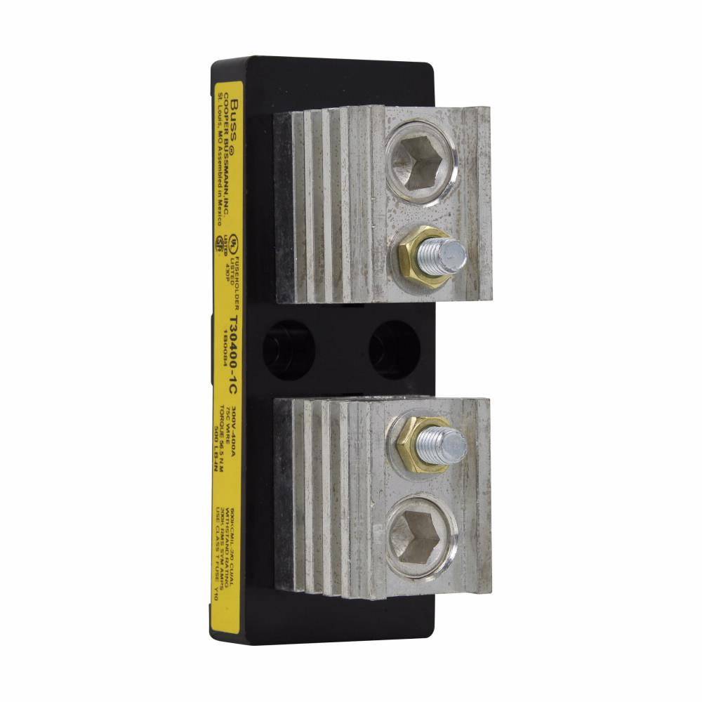 EATON T30400-1C T300 Open Style Fuse Block, 300 VAC/VDC, 201 to 400 A, T Class, 2/0 AWG to 600 kcmil Wire, 1 Pole