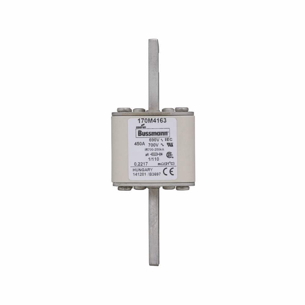 Bussmann 170M4163 Type 110 High Speed Fuse, 450 A, 690 V, 200 kA Interrupt, Class: aR, Square Body
