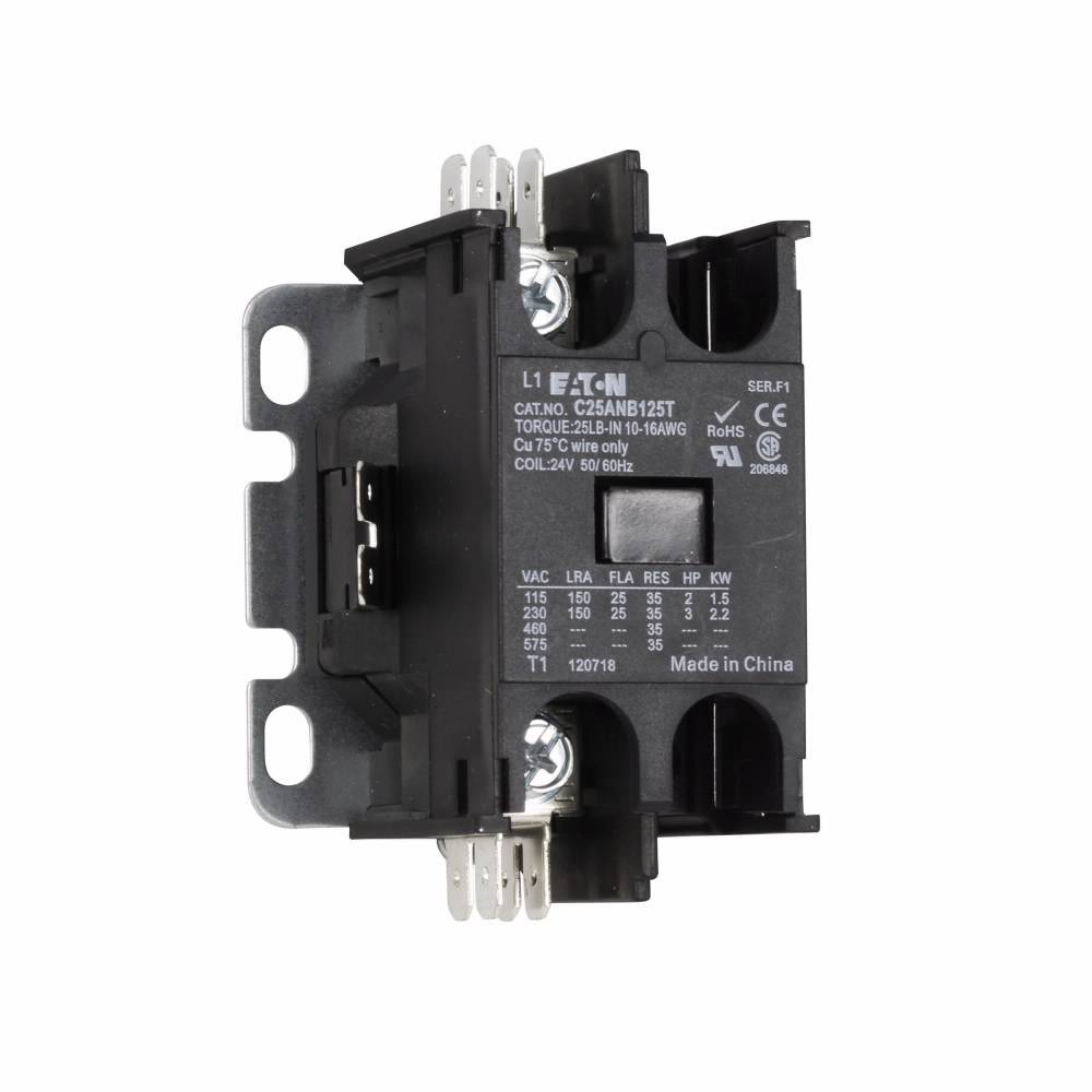 EATON C25ANB125T Compact Definite Purpose Control Contactor, 24 VAC V Coil, 25 A, 1 Pole