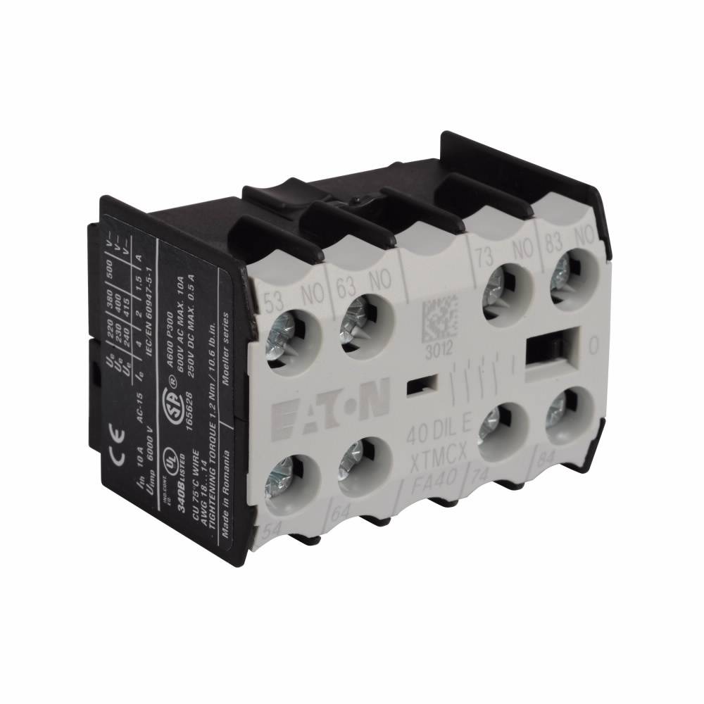 EATON XTMCXFA40 4-Pole Auxiliary Contact, 600 VAC, 10 A, 4 Contacts