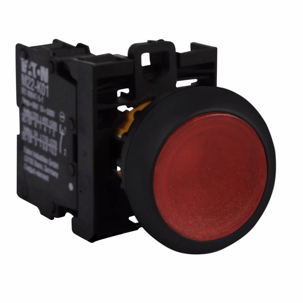 EATON M22S-DL-R-K11-R RMQ-Titan M22 Modular Illuminated Pushbutton, 22.5 mm, 1NC-1NO Contact, Flush Button Operator, Red