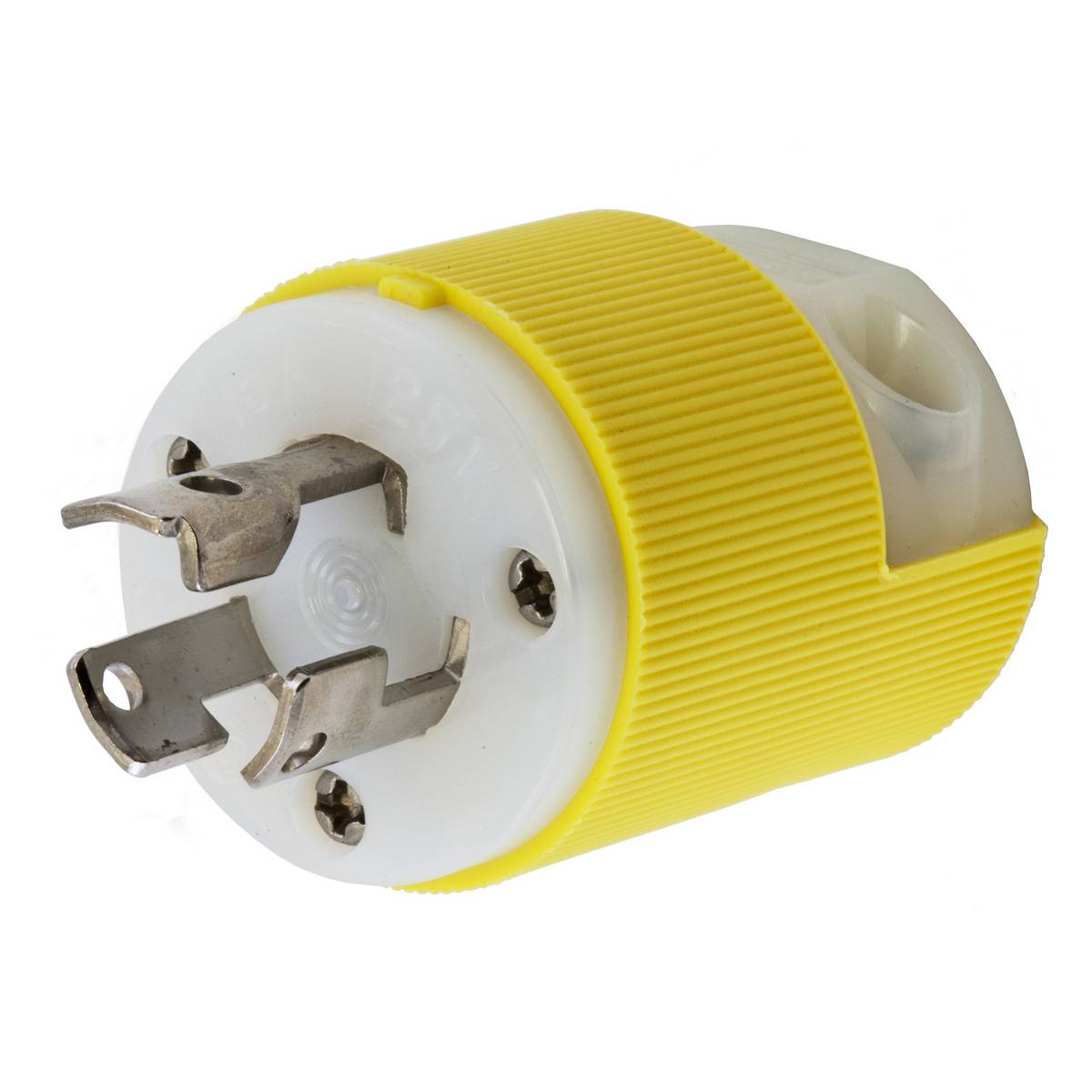 Wiring Device-Kellems Twist-Lock® Insulgrip® HBL47CM20C 1-Phase Corrosion Resistant Grounding Male Standard Cord Mount Locking Plug, 125 VAC, 15 A, 2 Poles, 3 Wires, Yellow/White