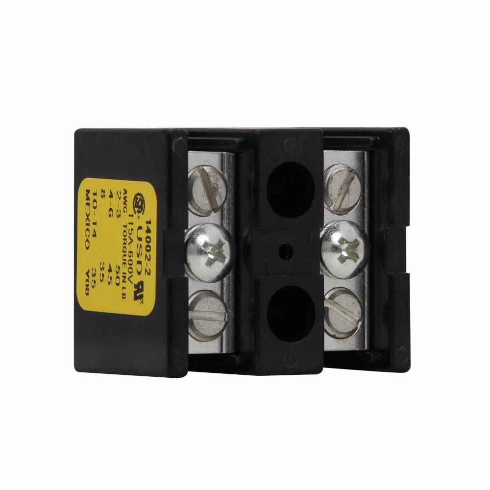 Bussmann 14002-2 Barrier Power Terminal Block, 600 VAC/VDC, 115 A, 14 to 2 AWG Wire, Black