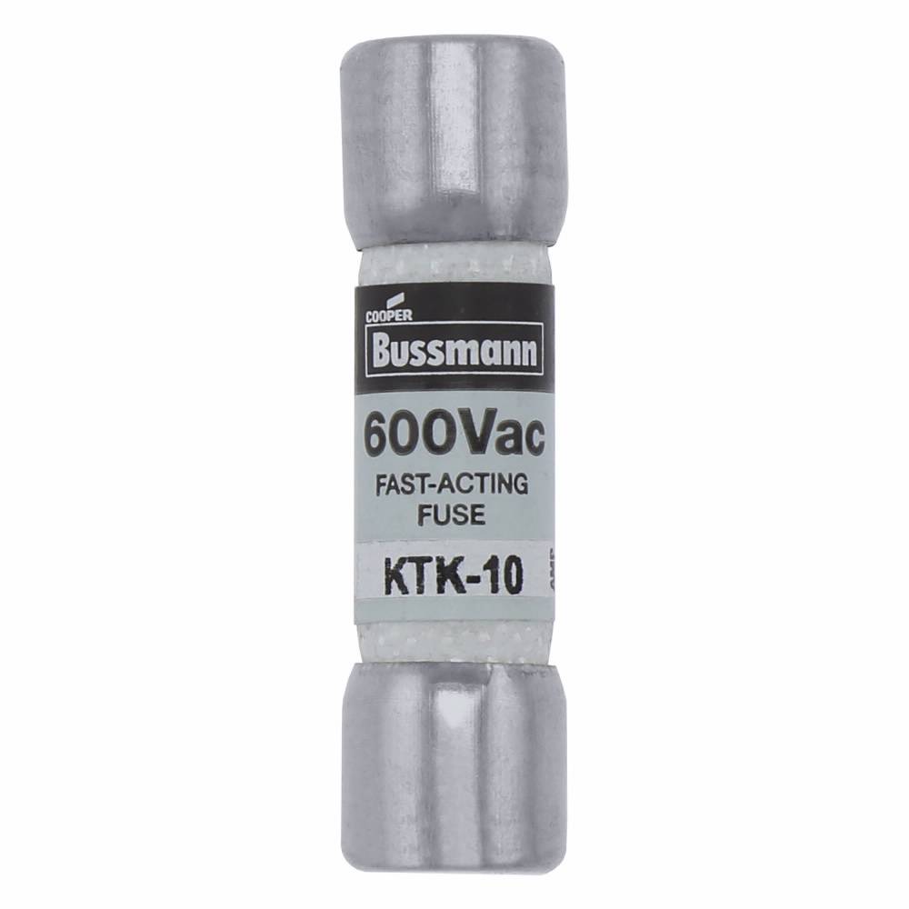 Bussmann Limitron™ KTK-10 Fast Acting Midget Fuse, 10 A, 600 VAC, 100000 A Interrupt, Class: Supplemental, Cylindrical Body