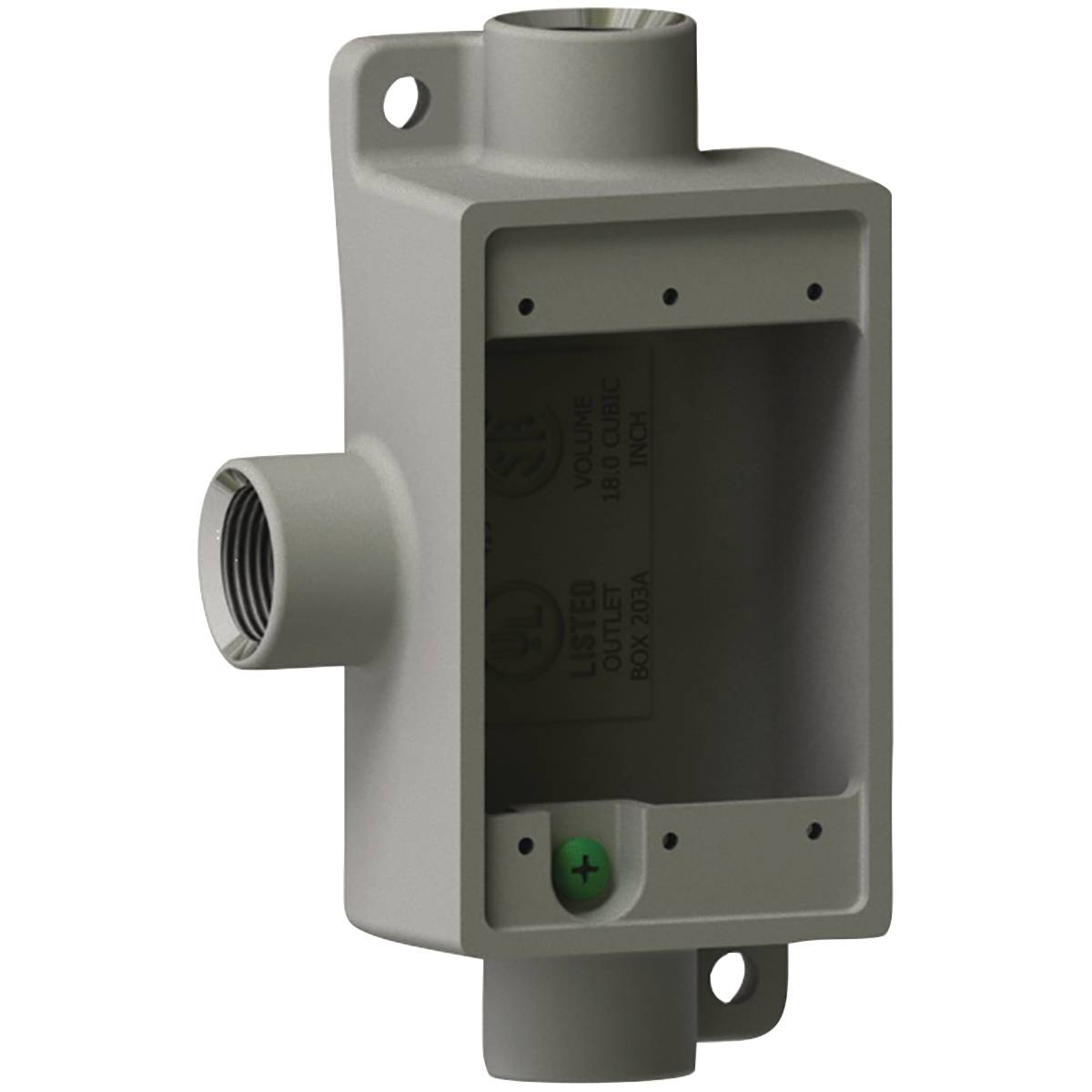 Killark® FSCT-1 F Series Type FSCT Shallow Cast Device Box, Copper-Free Aluminum, 18 cu-in Capacity, 1 Gangs, 1 Outlets, 6-3/8 in H x 3-3/4 in W x 2 in D