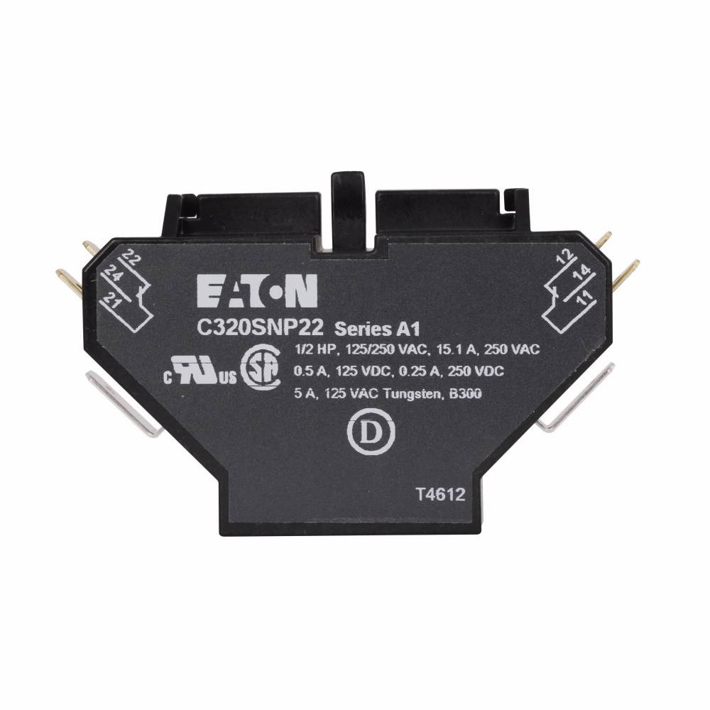 EATON C320SNP22 Auxiliary Contact, 600 VAC, 10 A, Silver Cadmium Alloy