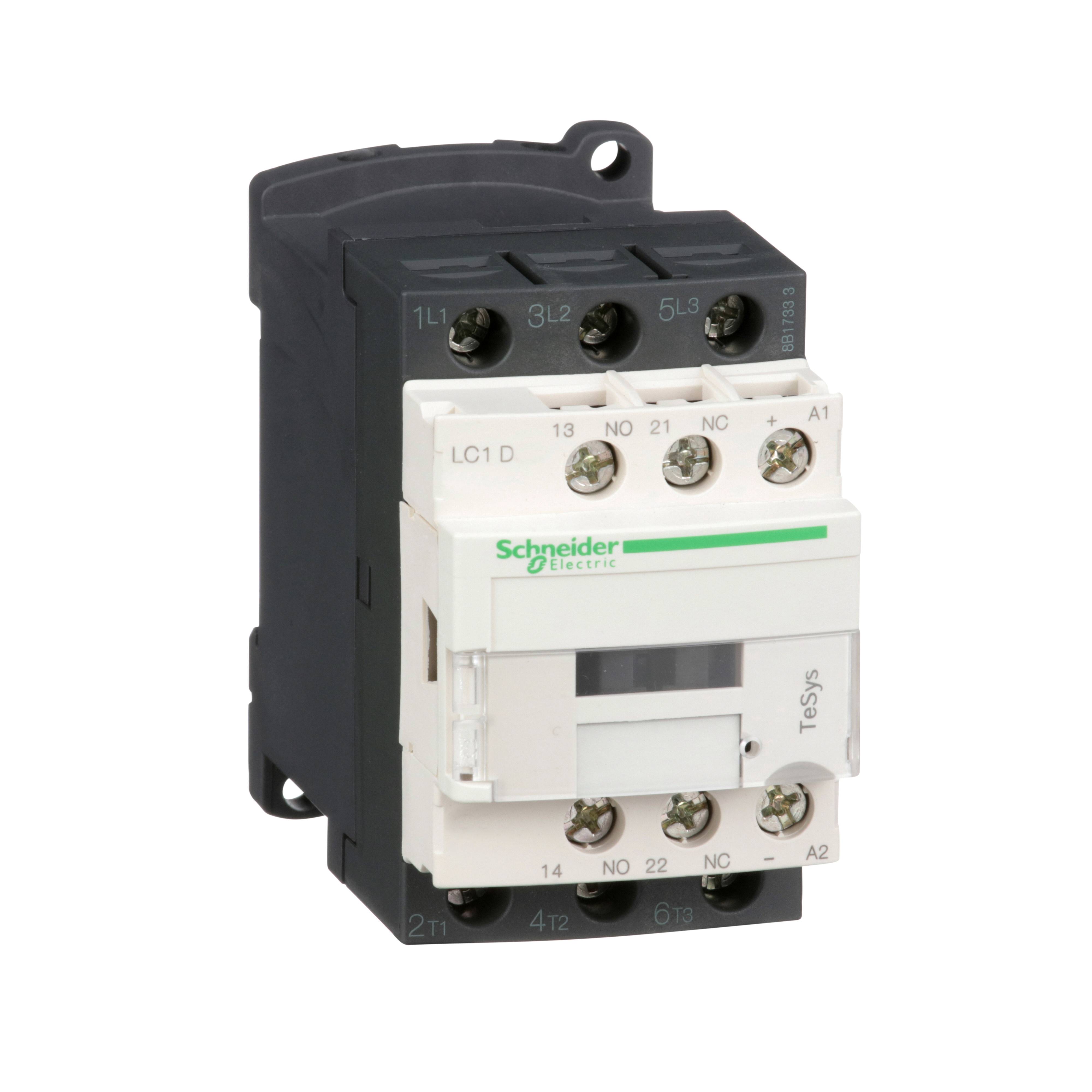 Schneider Electric Square D™ TeSys™ D LC1D12BD Direct On-Line Standard IEC Contactor, 690 VAC, 24/300 VDC V Coil, 12/25 A, 3NO Contact, 3 Poles
