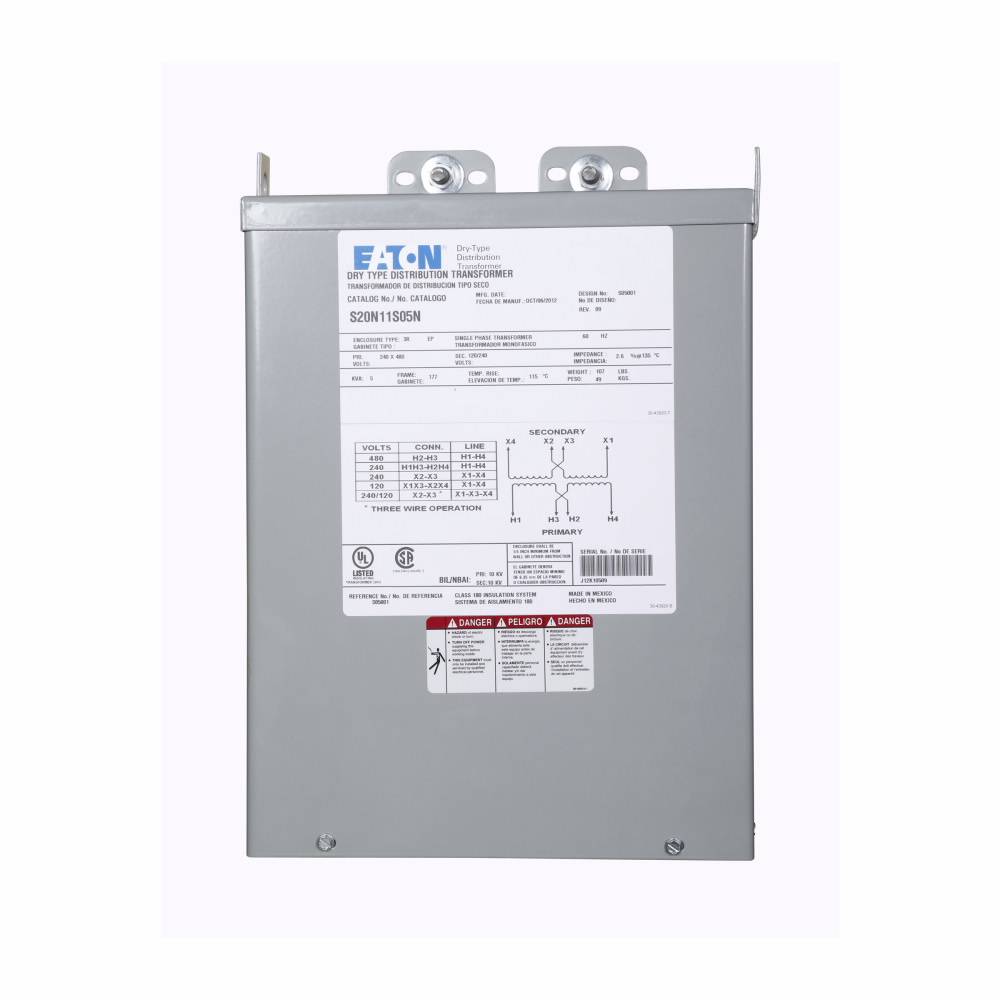 EATON Z20N11E07CU Type EPZ General Purpose Encapsulated Transformer, 240 x 480 V Primary, 120/240 V Secondary, 7.5 kVA Power Rating, 50/60 Hz, 1 Phase