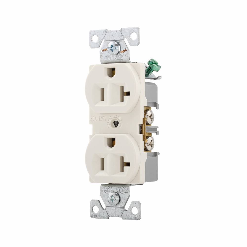 EATON Arrow Hart™ Eaton Wiring Devices 5362LA Duplex Straight Blade Receptacle, 125 VAC, 20 A, 2 Poles, 3 Wires, Light Almond