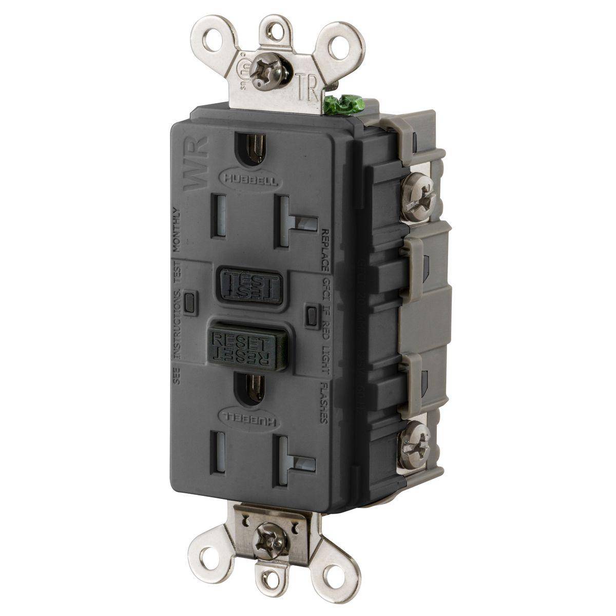 Wiring Device-Kellems GF5362SGBK 1-Phase Duplex Extra Heavy Duty Feed-Through Grounding Standard Tamper-Resistant Weather-Resistant Screw Mount GFCI Receptacle, 125 VAC, 20 A, 2 Poles, 3 Wires, Black