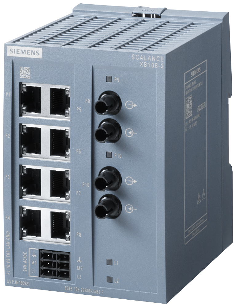 Siemens SCALANCE 6GK51082BB002AB2 Compact Unmanaged Ethernet Switch, 10/100 Mbps, 100 Mbps Multi-Mode Interface, (8) RJ45 Port, PRP Protocol