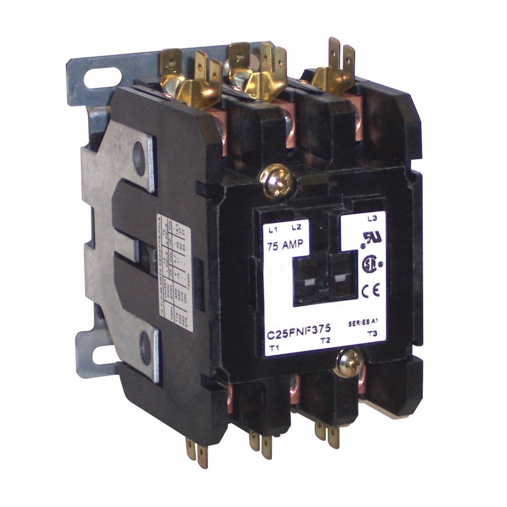 EATON C25FNF375T Definite Purpose Contactor, 24 VAC V Coil, 75 A Inductive/90 A Resistive, 3 Poles
