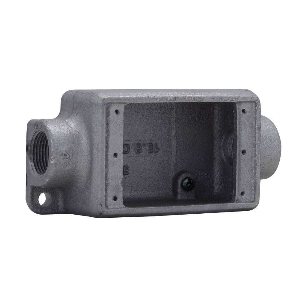 Crouse-Hinds Condulet® FDC2 2-Entry Type FDC Deep Feed-Through Conduit Device Box With Mounting Lug, Ground Screw, 3/4 in Trade, 1 Gang, Feraloy Iron Alloy, Electrogalvanized/Aluminum Acrylic Painted