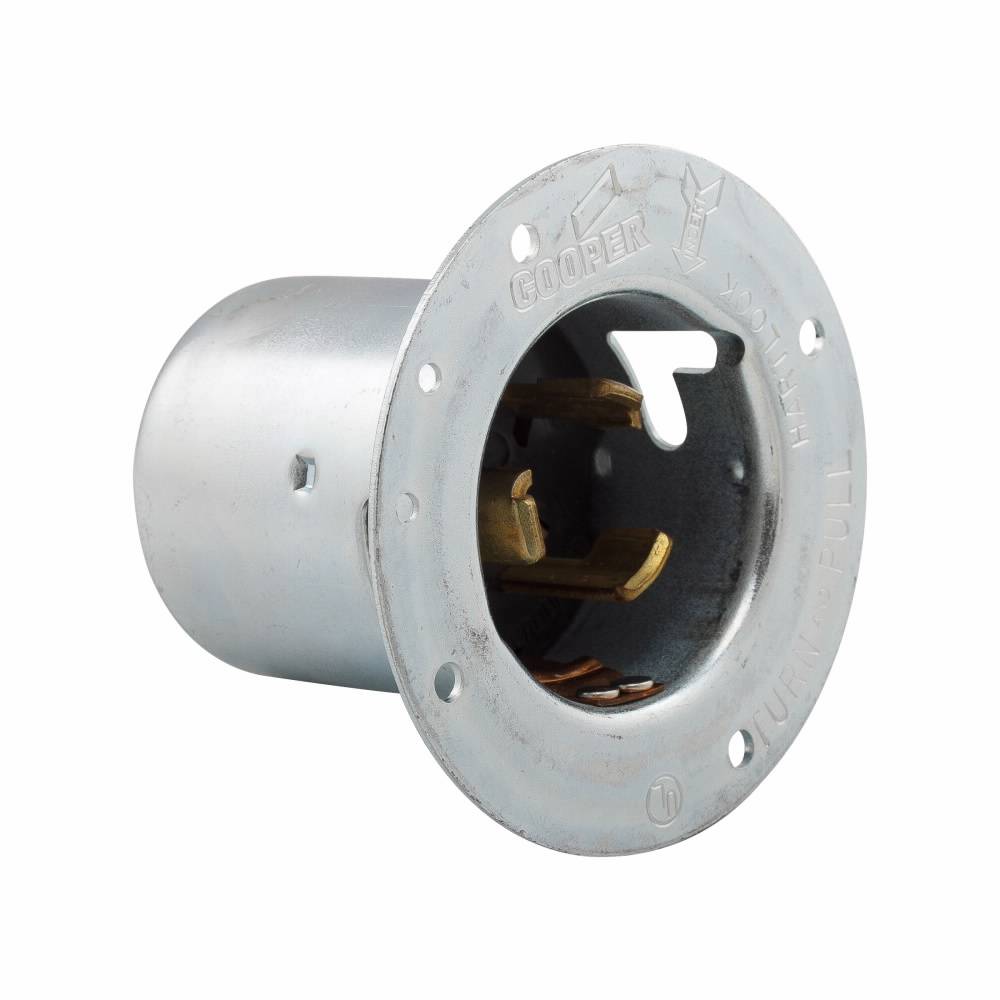 EATON Hart-Lock® CS8375 3-Phase Locking Flanged Inlet, 250 VAC, 50 A, 3 Poles, 4 Wires, Steel