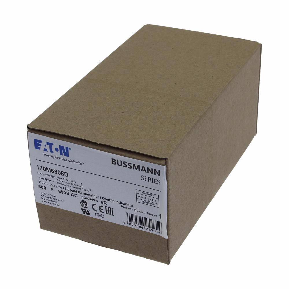 Edison 170M6808D High Speed Fuse, 500 A, 700 V, 200 kA Interrupt, Class: aR, Square Body