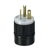 Leviton® Black & White® 5466-C Cable Mount Grounding Straight Blade Plug, 250 VAC, 20 A, 2 Poles, 3 Wires, Black/White