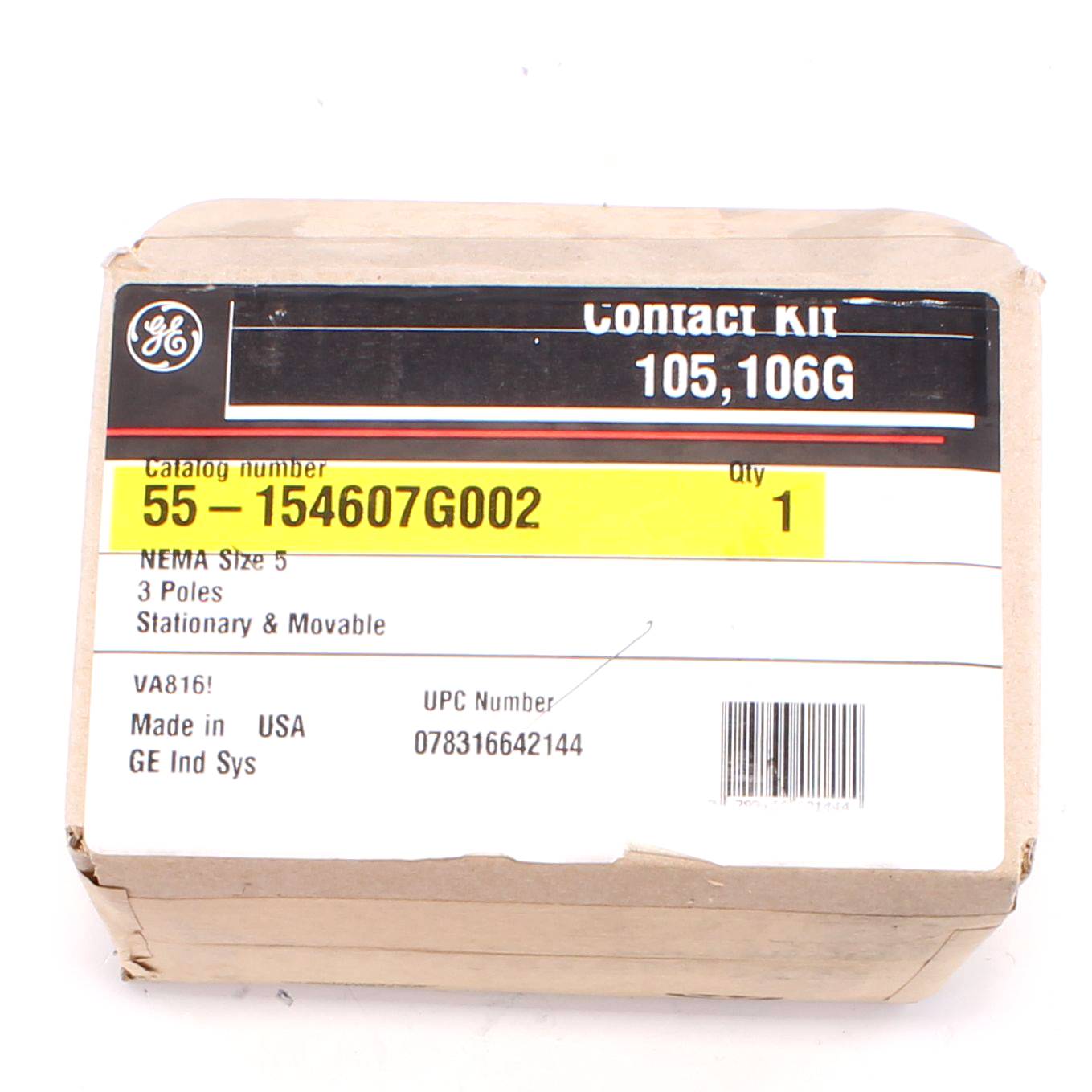 GE 55-154607G002 Contact Kit, 3 Poles, For Use With 200 Line Magnetic Contactor/Starter